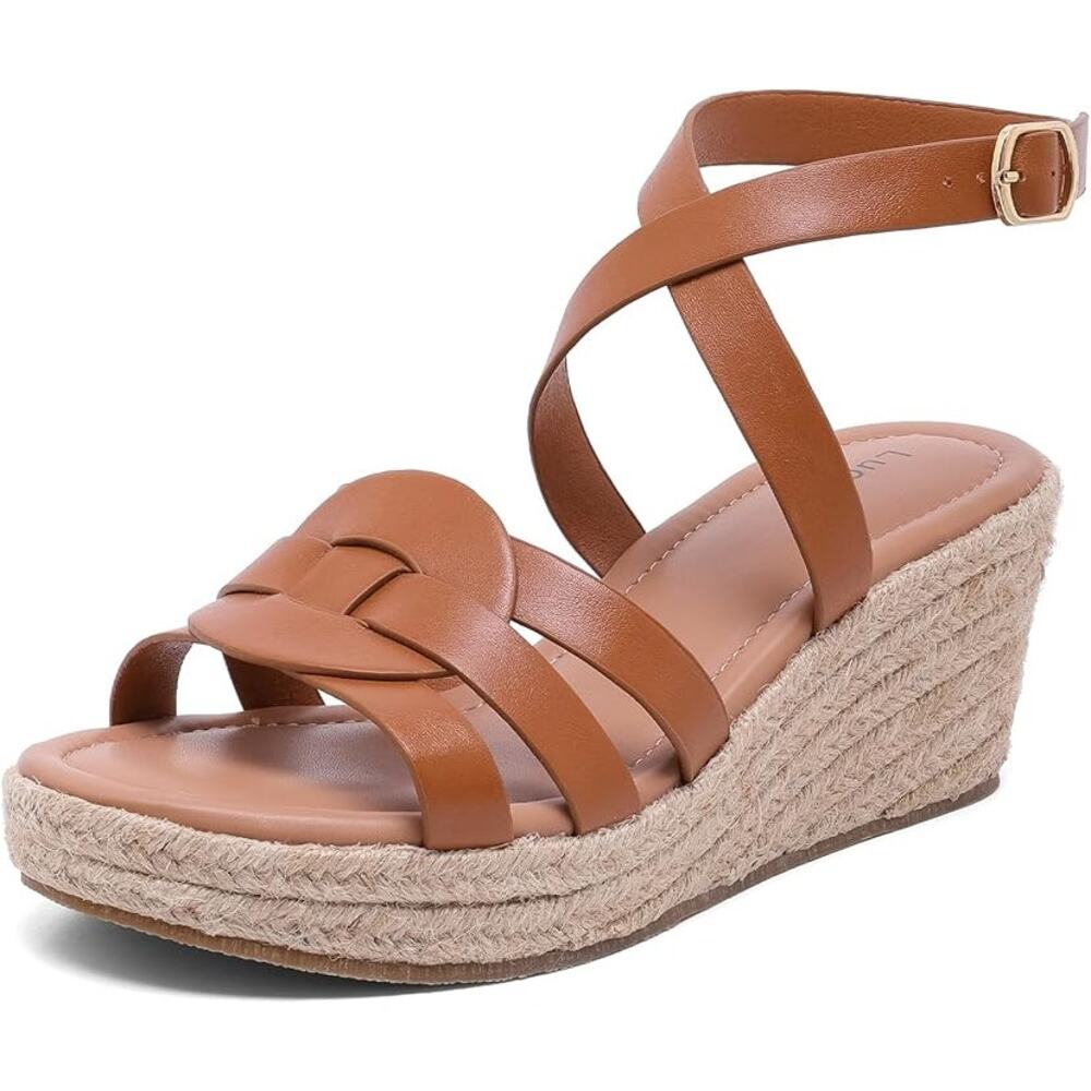 NEW Luoika Women Wide Width Wedge Sandals Size 9 Memory Foam Ankle Strap